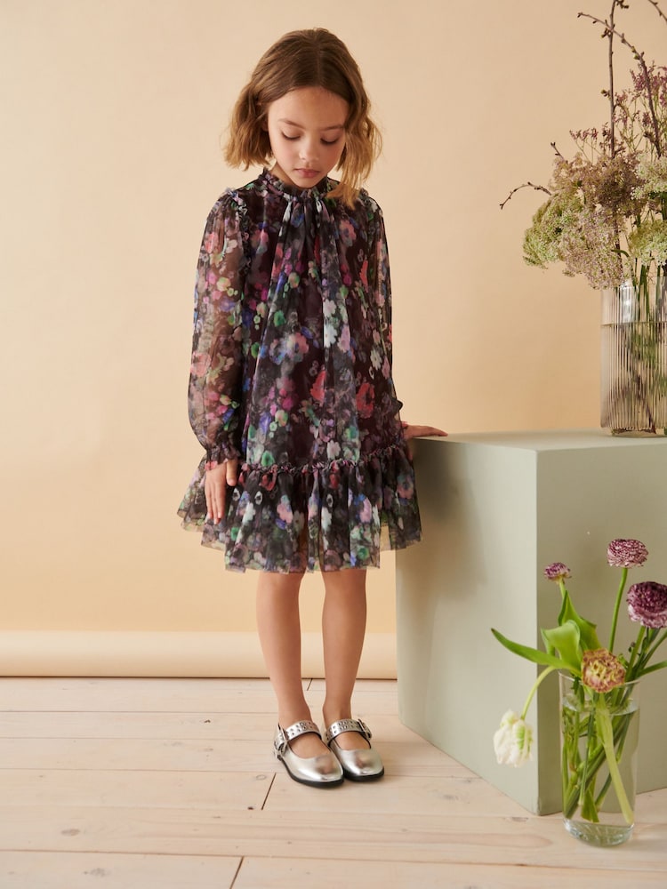 Schwarz/Blumenmuster - Langarmkleid aus Netzstoff (3–16 J.) - Bild 2 von 4 Schwarz/Blumenmuster - Langarmkleid aus Netzstoff (3–16 J.) - Bild 2 von 4