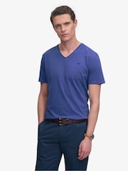 SUPERDRY Blue Classic Cotton Linen V-Neckline T-Shirt - Image 2 of 9