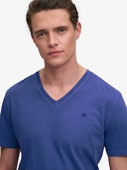 SUPERDRY Blue Classic Cotton Linen V-Neckline T-Shirt - Image 5 of 9