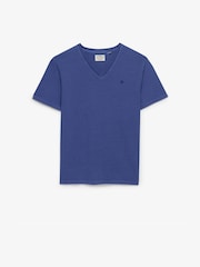 SUPERDRY Blue Classic Cotton Linen V-Neckline T-Shirt - Image 6 of 9