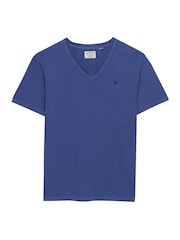 SUPERDRY Blue Classic Cotton Linen V-Neckline T-Shirt - Image 8 of 9