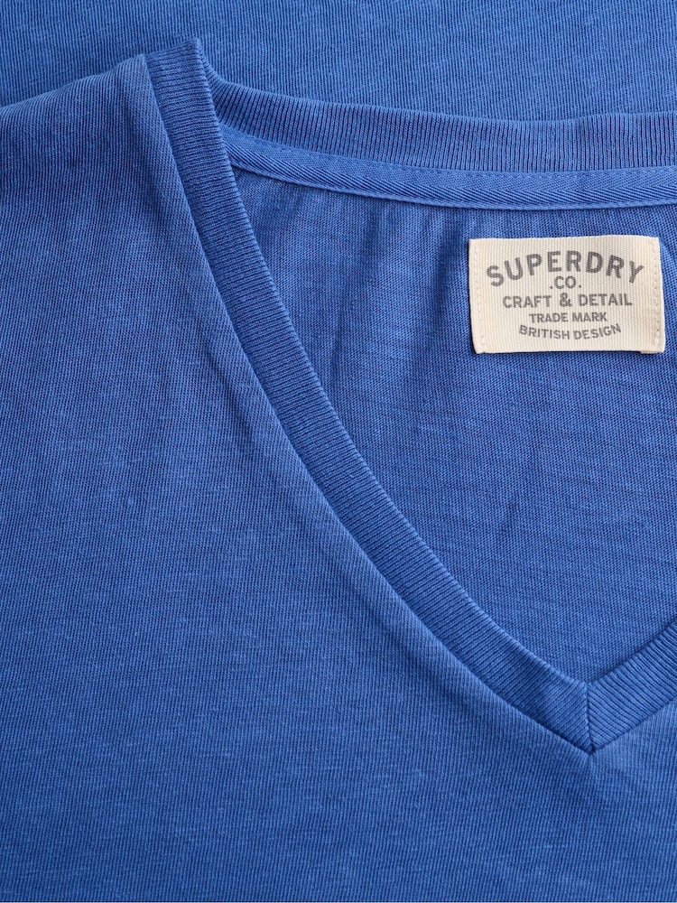 SUPERDRY Blue Classic Cotton Linen V-Neckline T-Shirt - Image 9 of 9