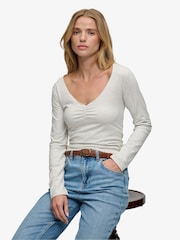 SUPERDRY White Athletic Essential Gathered Long Sleeve Top - Image 1 of 7