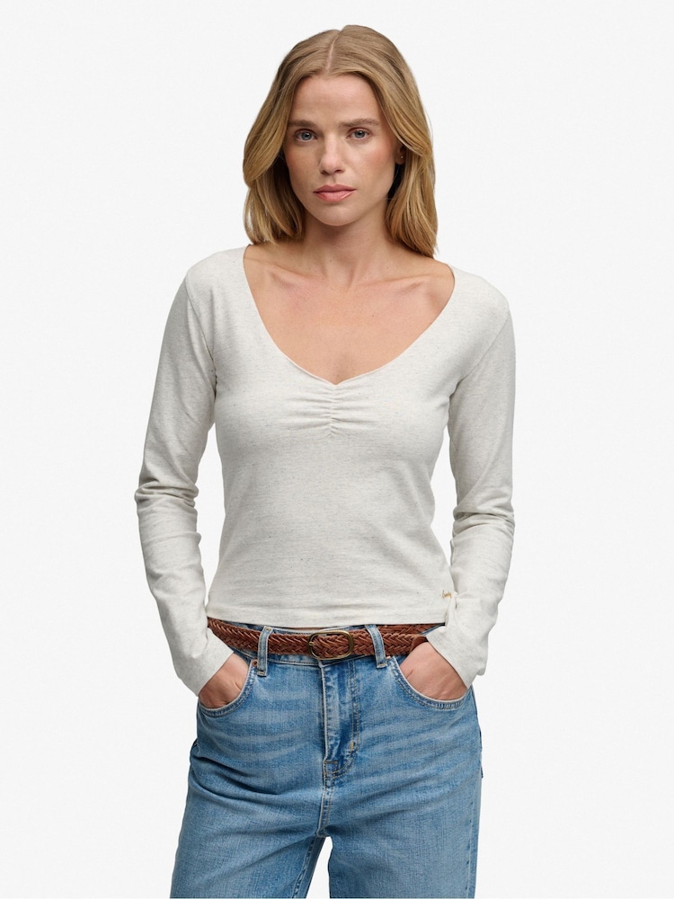 SUPERDRY White Athletic Essential Gathered Long Sleeve Top - Image 2 of 7