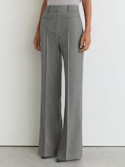 Reiss Grey Rosaria Petite Woven Pintuck-Detail Flared Trousers - Image 6 of 10