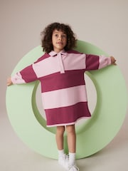 Berry Red/Pink Stripe 100% Cotton Rugby Dress (3-16yrs) - Image 1 of 6