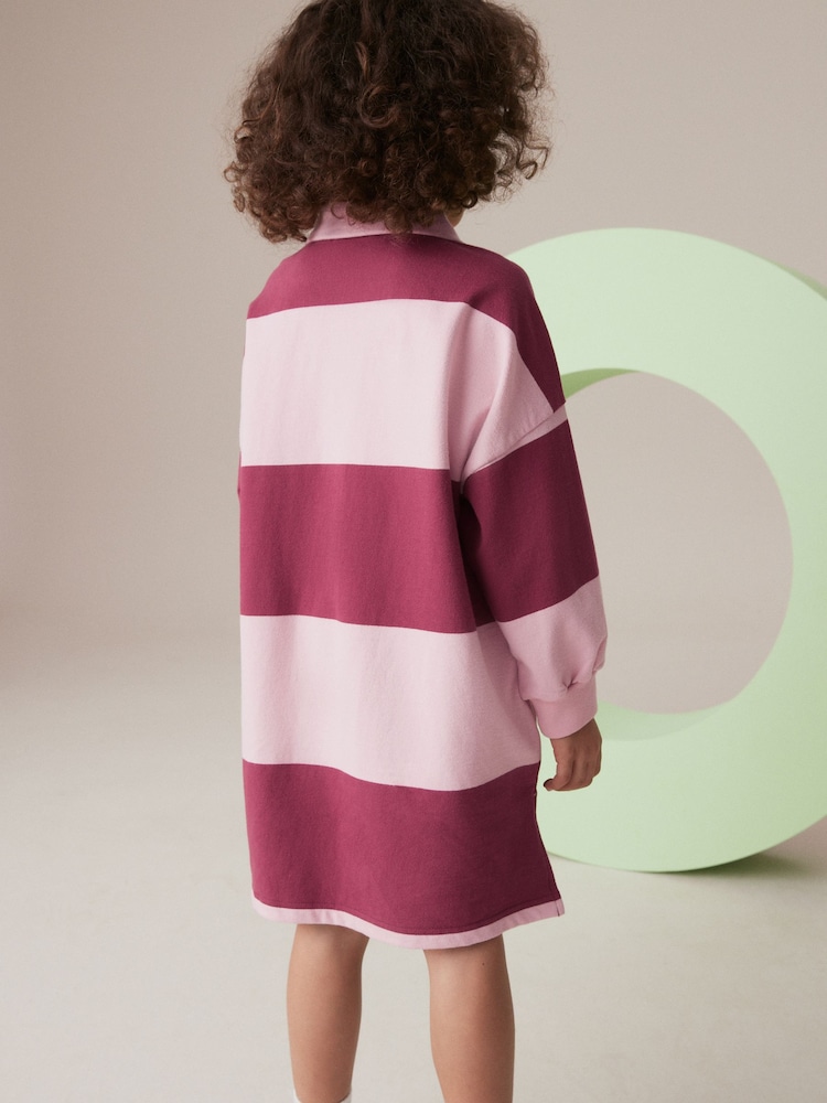 Berry Red/Pink Stripe 100% Cotton Rugby Dress (3-16yrs) - Image 2 of 6