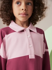 Berry Red/Pink Stripe 100% Cotton Rugby Dress (3-16yrs) - Image 3 of 6