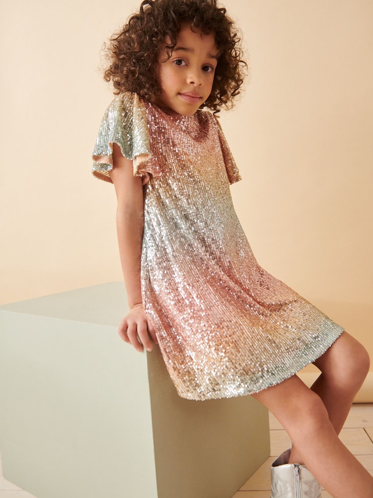 Orange/Blue Ombre Sequin Sparkle Party Dress (3-16yrs) - Image 1 of 6
