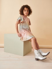 Orange/Blue Ombre Sequin Sparkle Party Dress (3-16yrs) - Image 2 of 6