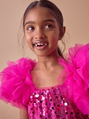 Pink Puff Sleeve Sequin Party Dress (3-14yrs) - Image 2 of 8