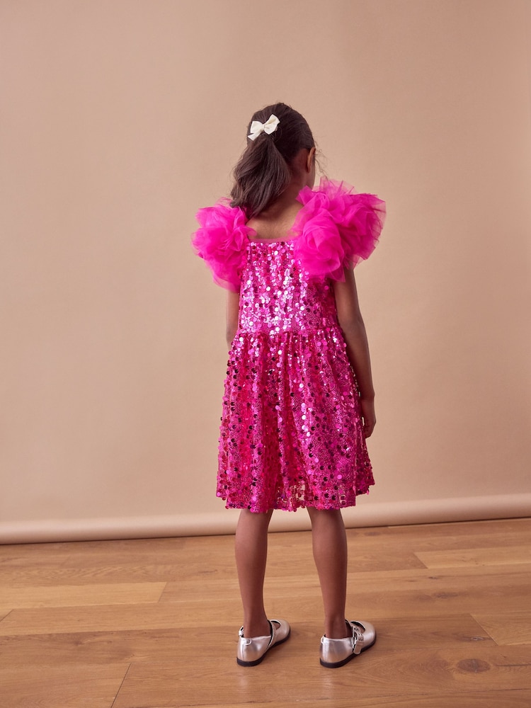 Pink Puff Sleeve Sequin Party Dress (3-14yrs) - Image 3 of 8