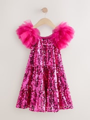 Pink Puff Sleeve Sequin Party Dress (3-14yrs) - Image 5 of 8