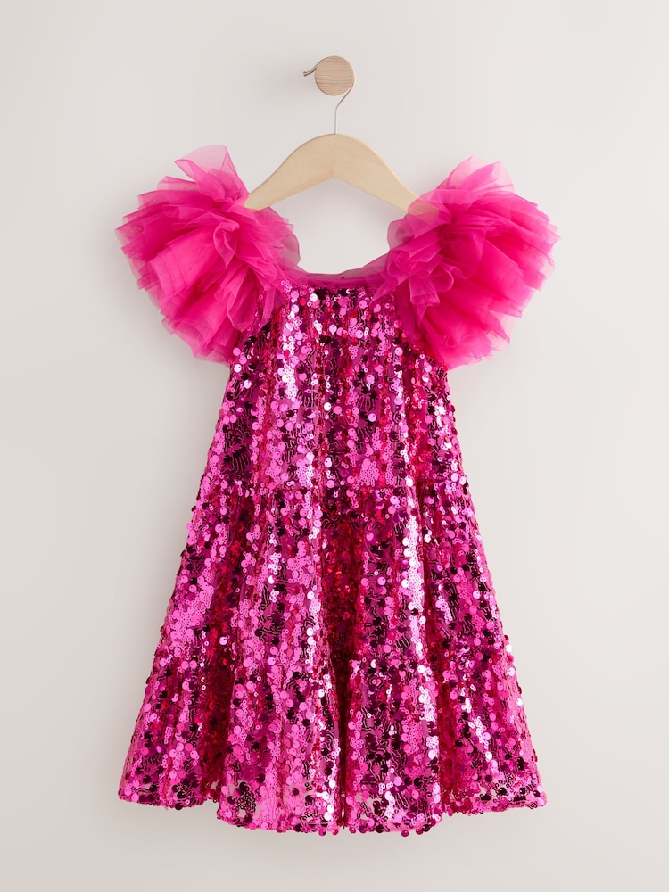 Pink Puff Sleeve Sequin Party Dress (3-14yrs) - Image 5 of 8
