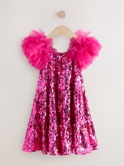 Pink Puff Sleeve Sequin Party Dress (3-14yrs) - Image 6 of 8