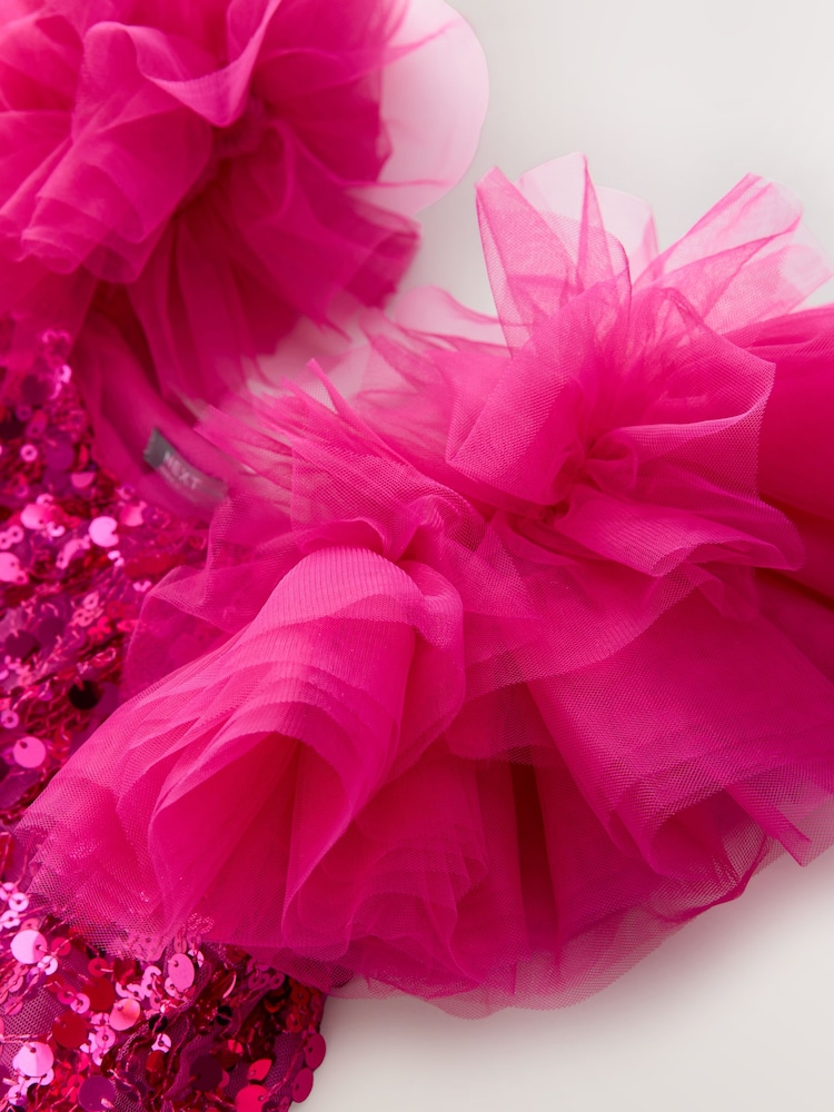Pink Puff Sleeve Sequin Party Dress (3-14yrs) - Image 7 of 8