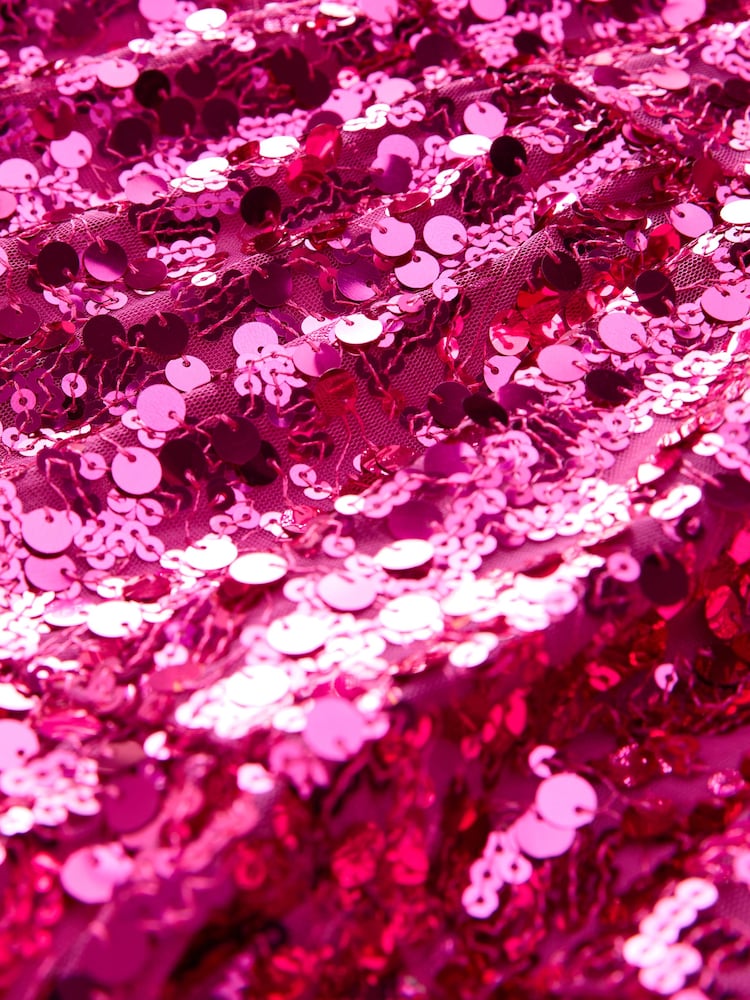 Pink Puff Sleeve Sequin Party Dress (3-14yrs) - Image 8 of 8