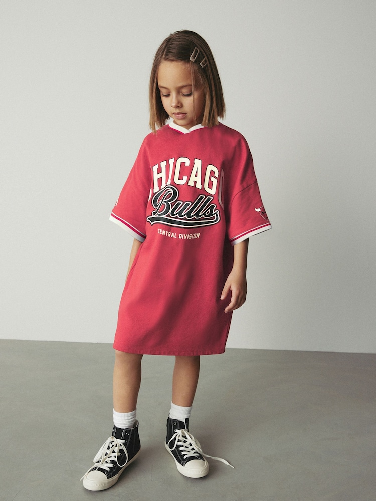 Red Chicago Bulls 100% Cotton NBA Jersey Dress (3-16yrs) - Image 1 of 8