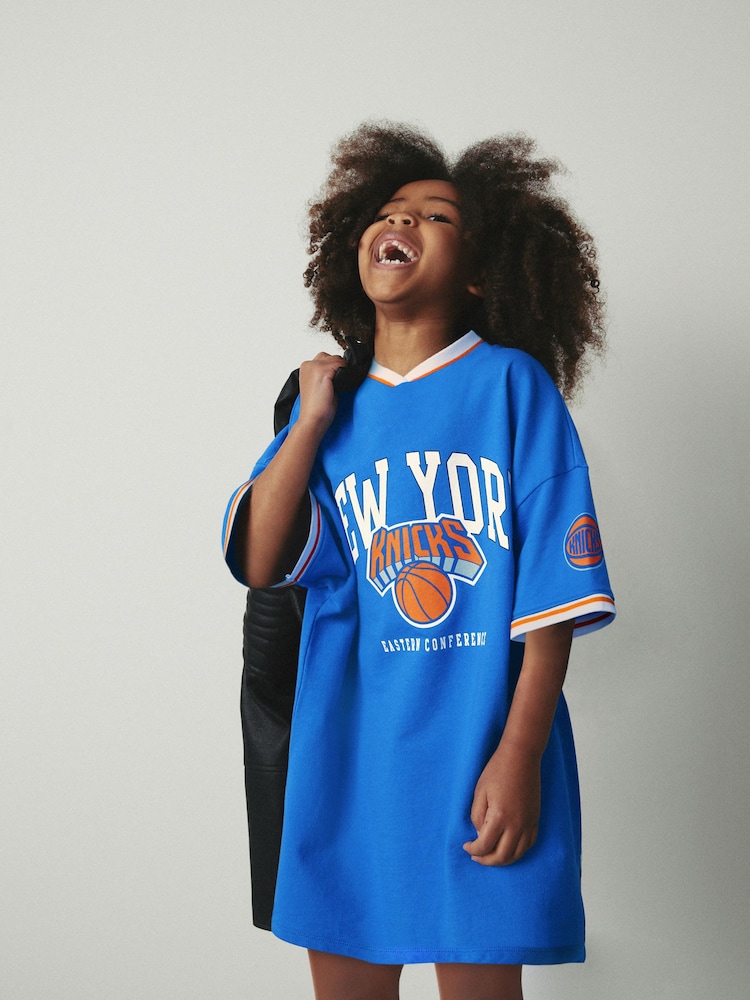 Blue New York Knicks 100% Cotton NBA Jersey Dress (3-16yrs) - Image 1 of 5