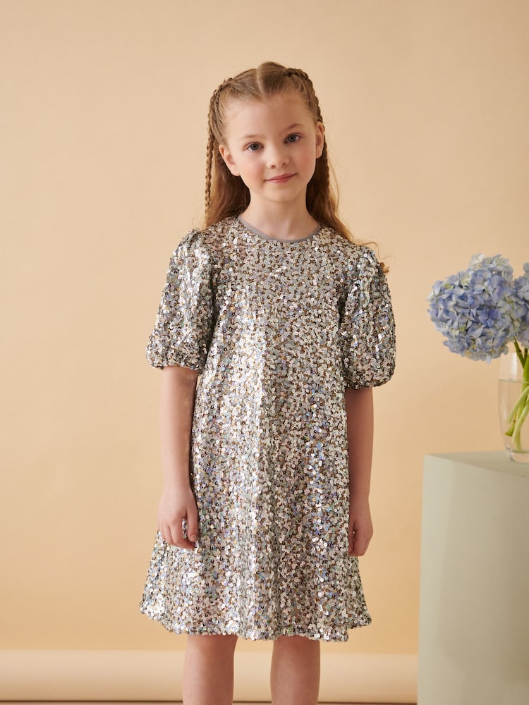 Silver Sequin Party Dress (3-14yrs) - Image 1 of 6