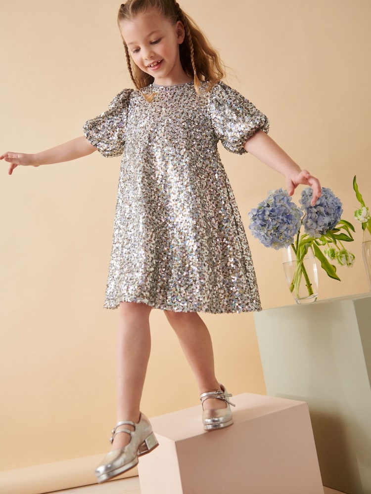 Silver Sequin Party Dress (3-14yrs) - Image 2 of 6