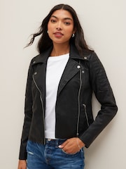 NOISY MAY 100% Cotton Leather Look Biker Jacket - Image 1 of 6