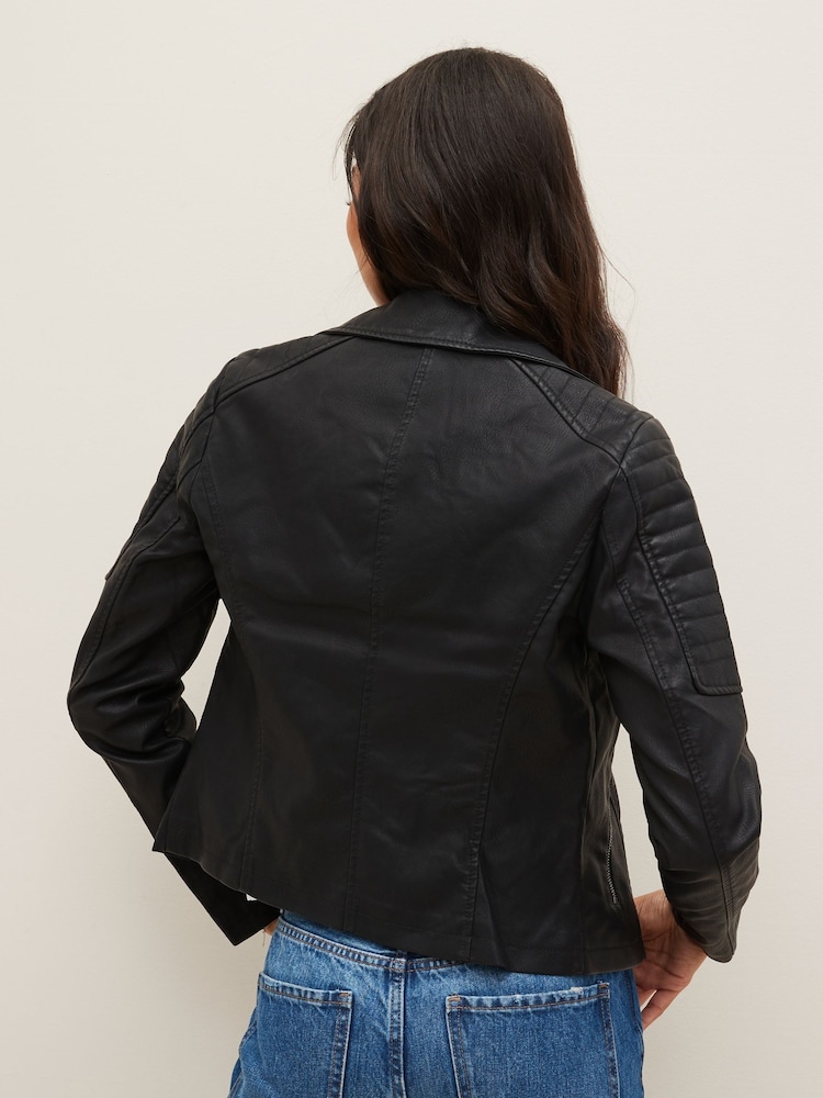 NOISY MAY 100% Cotton Leather Look Biker Jacket - Image 2 of 6
