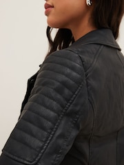 NOISY MAY 100% Cotton Leather Look Biker Jacket - Image 3 of 6