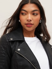 NOISY MAY 100% Cotton Leather Look Biker Jacket - Image 4 of 6