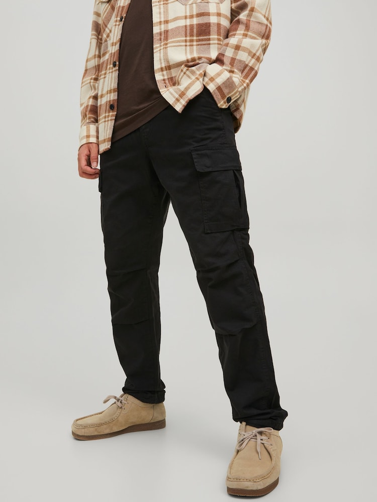 JACK & JONES Black Ace Tucker Straight Cargo Trousers - Image 1 of 4