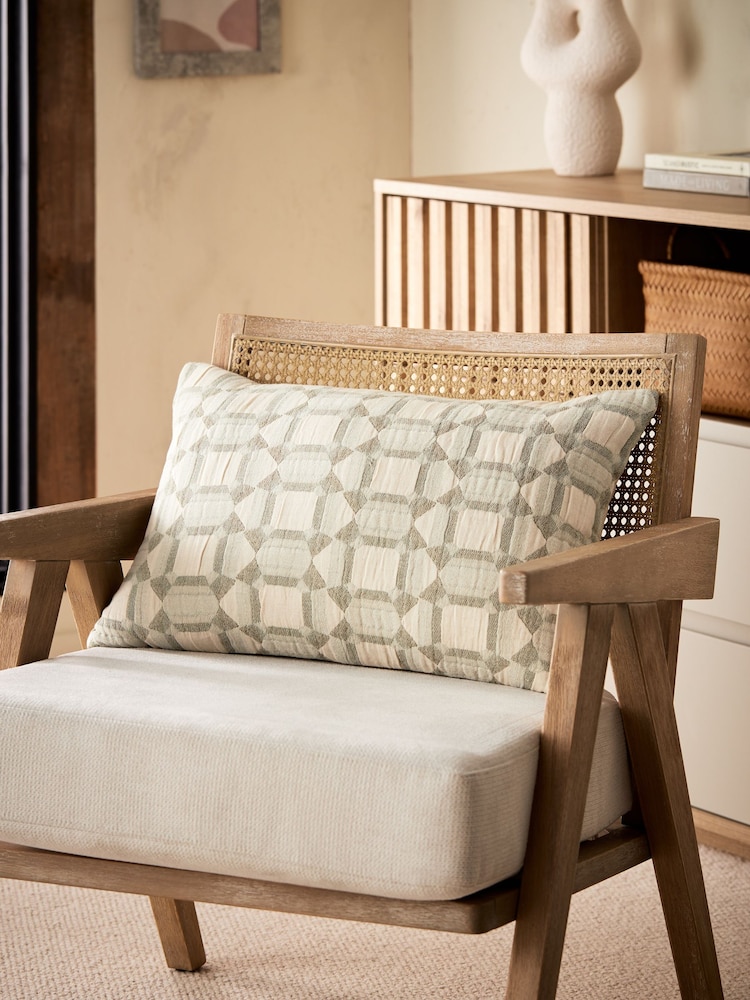 Slate Grey Riri Jacquard Geometric 100% Cotton Cushion - Image 1 of 5