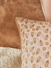 Orange 43 x 43cm Woodblock Floral Cushion - Image 2 of 5