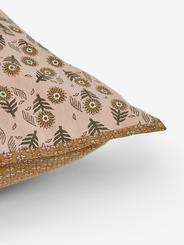 Orange 43 x 43cm Woodblock Floral Cushion - Image 5 of 5
