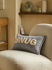 Grey Snug Slogan Cosy Oblong Cushion - Image 1 of 3