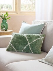 Sage Green Minimal Geometric 50 x 30cm Berber Cushion - Image 1 of 4