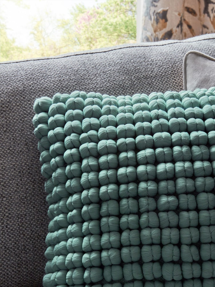 Light Blue 43 x 43cm Global Bobble 100% Cotton Cushion - Image 2 of 5