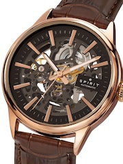 Spirit Brown Skeleton Automatic Rose Gold Plated Leather Strap Watch - Image 2 of 4