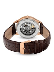 Spirit Brown Skeleton Automatic Rose Gold Plated Leather Strap Watch - Image 3 of 4