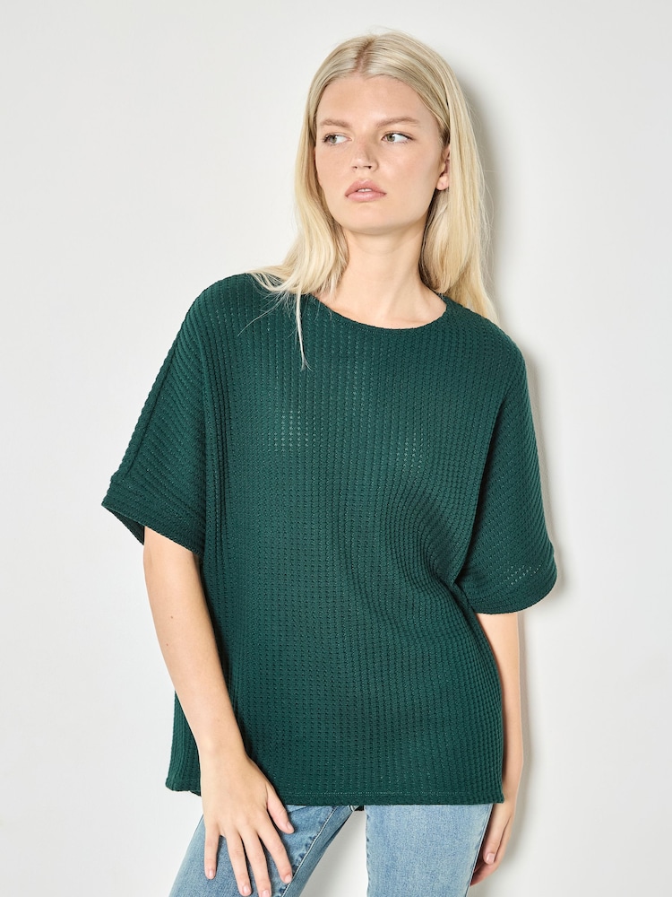 Apricot Green Waffle Knit Batwing Top - Image 1 of 4 Apricot Green Waffle Knit Batwing Top - Image 1 of 4