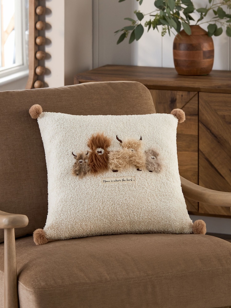 Natural Hamish Highland Cow Cosy Boucle Cushion - Image 1 of 5