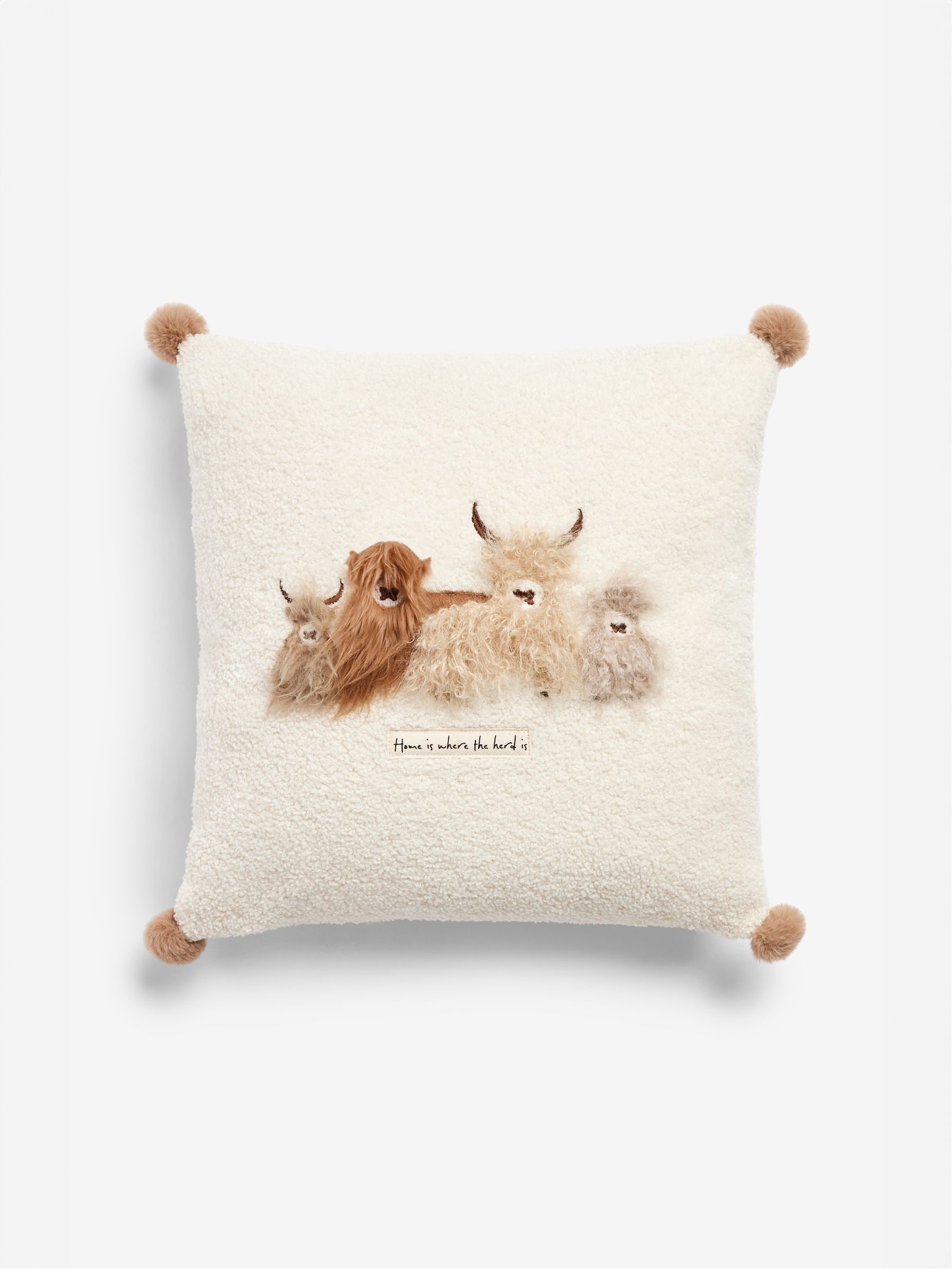 Buy Natural Hamish Highland Cow 43 x 43cm Cosy Boucle Cushion from