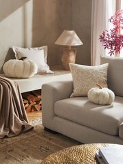 Ivory Autumn Pumpkin Faux Fur Cushion - Image 2 of 5