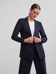 PIECES Blue Pinstripe Relaxed Fit Stretch Blazer - Image 1 of 1