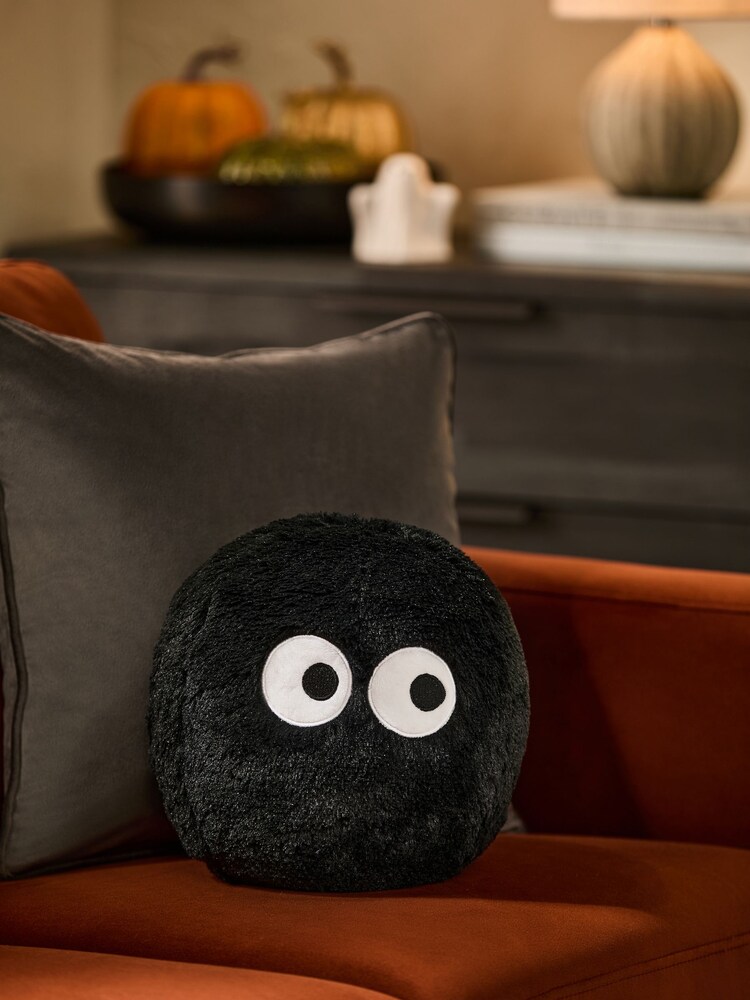 Black Halloween Faux Fur 3D Ball Cushion - Image 1 of 5 Black Halloween Faux Fur 3D Ball Cushion - Image 1 of 5
