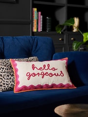 Fuchsia Pink Hello Gorgeous Embroidered Cushion - Image 1 of 5