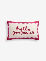 Fuchsia Pink Hello Gorgeous Embroidered Cushion - Image 3 of 5