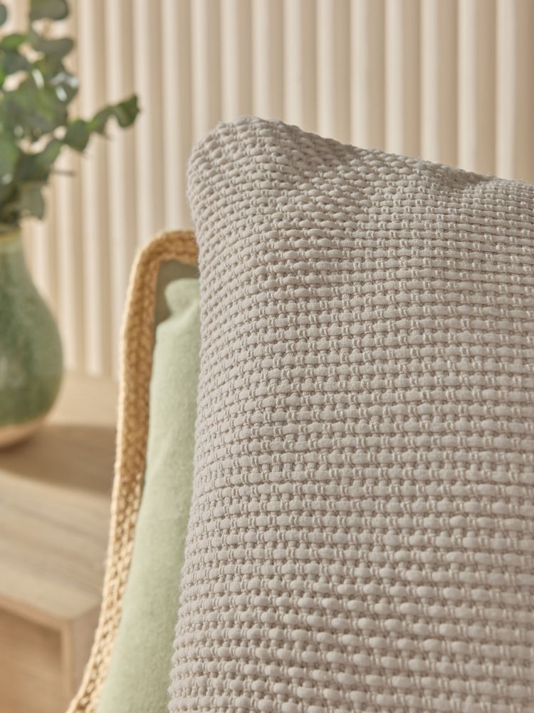 Greige Waffle Woven Cushion - Image 2 of 5