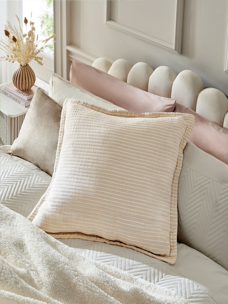 Greige Muslin 100% Cotton Cushion - Image 1 of 5