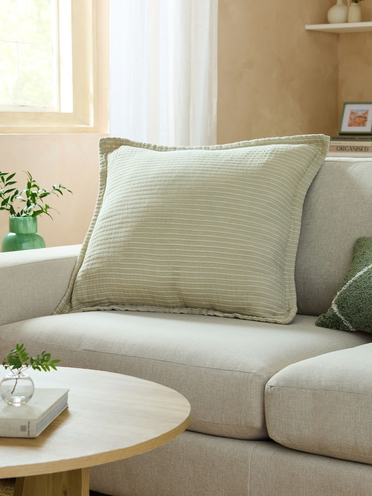 Sage Green Muslin 100% Cotton Cushion - Image 1 of 4