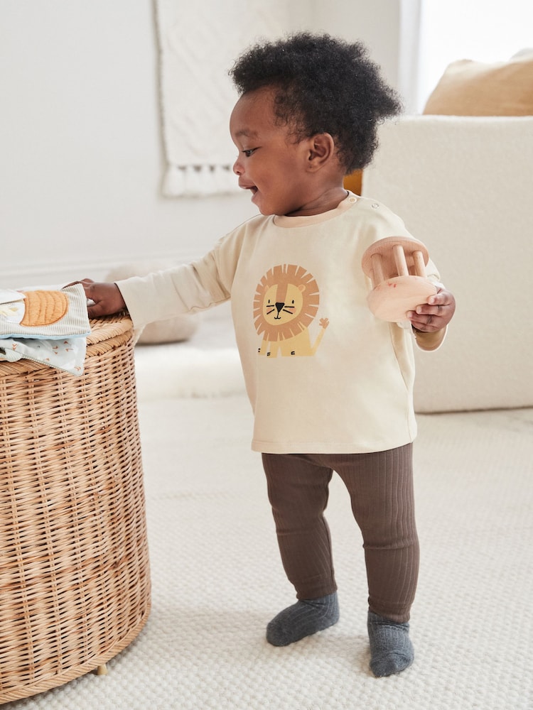 Neutral Lion Baby Top And Leggings Set - Image 1 of 5